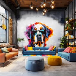 image-Colorful St. Bernard with Glasses Wall Decal - Bold Watercolor Bernese Mountain Dog Art Sticker