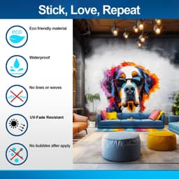 image-Colorful St. Bernard with Glasses Wall Decal - Bold Watercolor Bernese Mountain Dog Art Sticker