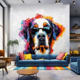 image-Colorful St. Bernard with Glasses Wall Decal - Bold Watercolor Bernese Mountain Dog Art Sticker