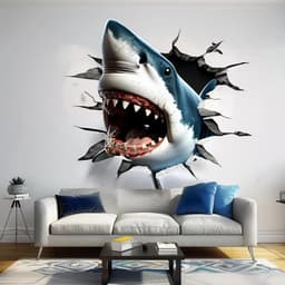 image-3D Great White Shark Wall Sticker | Realistic Shark Wall Decal | Underwater Adventure Home Decor | Unique Living Room Wall Art