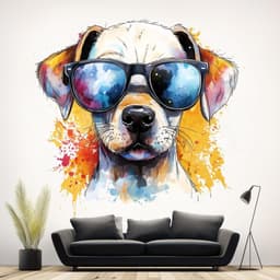 image-Cool Labrador Retriever Puppy Wall Sticker | Cute Animal Decal | Colorful Dog Wall Art with Sunglasses | Playful Wall Decal