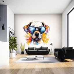 image-Cool Labrador Retriever Puppy Wall Sticker | Cute Animal Decal | Colorful Dog Wall Art with Sunglasses | Playful Wall Decal