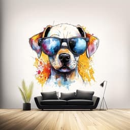 image-Cool Labrador Retriever Puppy Wall Sticker | Cute Animal Decal | Colorful Dog Wall Art with Sunglasses | Playful Wall Decal