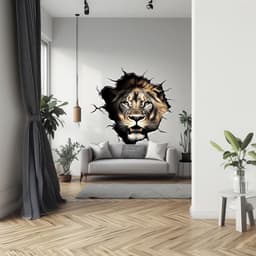 image-Lion Wall Decal | 3D Breakthrough Lion Head Sticker | Bold Animal Wall Art for Living Room, Office, or Man Cave | Removable Wall Decor