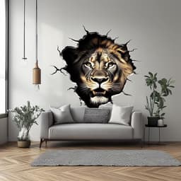 image-Lion Wall Decal | 3D Breakthrough Lion Head Sticker | Bold Animal Wall Art for Living Room, Office, or Man Cave | Removable Wall Decor