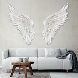 image-3D Angel Wings Wall Decal | Large Feathered Wings Wall Sticker Living Room Nursery | Elegant Angel Wings Decor | Sculptural Effect Wall Art