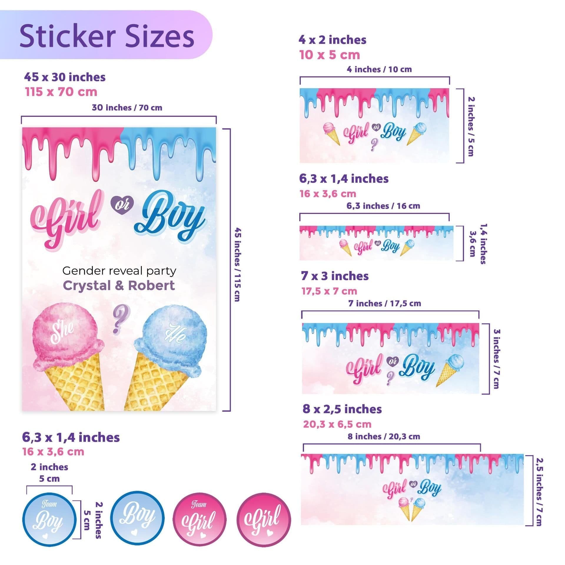 image-Gender Reveal Party Decal Set | Personalized Boy or Girl Stickers | Ice Cream Theme Party Decor | DIY Baby Shower Decorations Labels *!