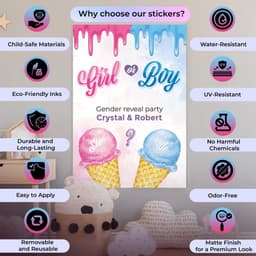 image-Gender Reveal Party Decal Set | Personalized Boy or Girl Stickers | Ice Cream Theme Party Decor | DIY Baby Shower Decorations Labels *!