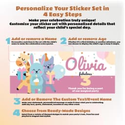 image-Personalized Kids Party Decal Set | Animal Theme Party Stickers | Custom Name Age Bottle, Box, & Treat Decals | DIY Birthday Decorations *!