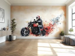 image-Biker Santa Wall Mural | Cool Christmas Decor | Santa on Motorcycle Wall Art | Festive Holiday Wall Sticker | Unique Christmas Decoration