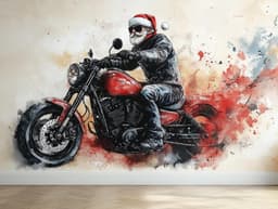 image-Biker Santa Wall Mural | Cool Christmas Decor | Santa on Motorcycle Wall Art | Festive Holiday Wall Sticker | Unique Christmas Decoration