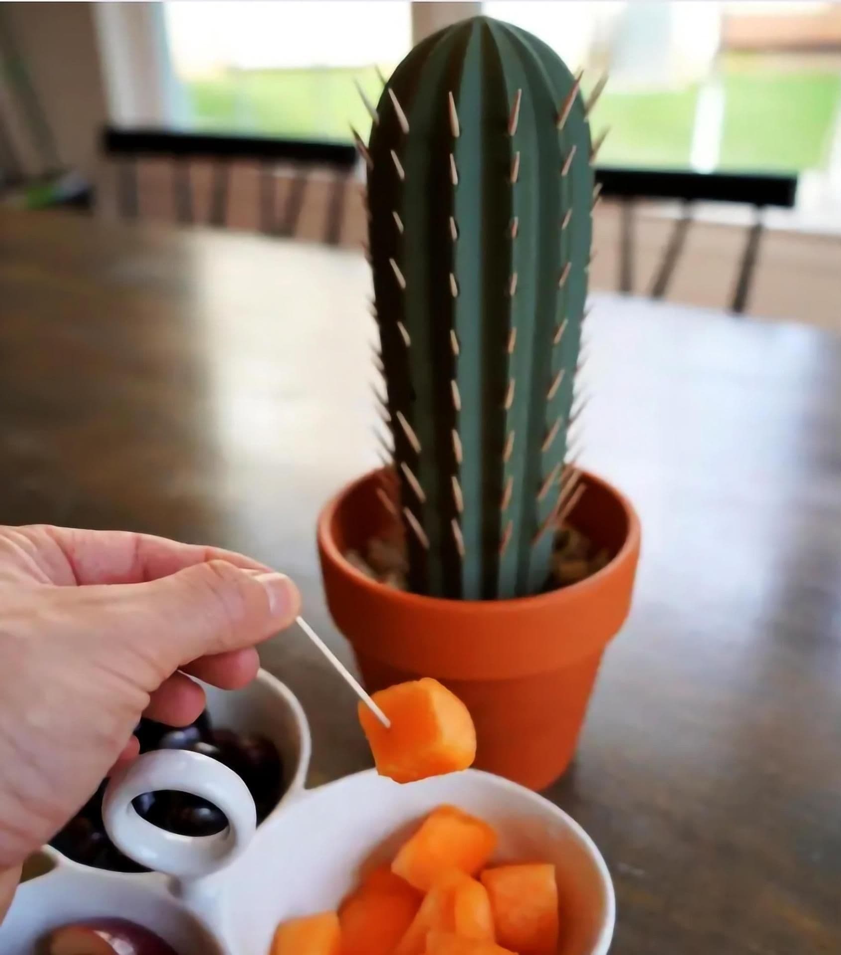image-Cactus Toothpick Holder | 3D Printed Unique Party Table Accessory | Toothpick Dispenser for Cheese Fruit Boards | Kitchen Fun Decor Gift