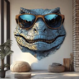 image-Cool Dinosaur Wall Decal with Sunglasses | 3D Raptor Art for Kids & Adults | Jurassic Room Decor | Fun Vinyl Sticker for Living Room Bedroom