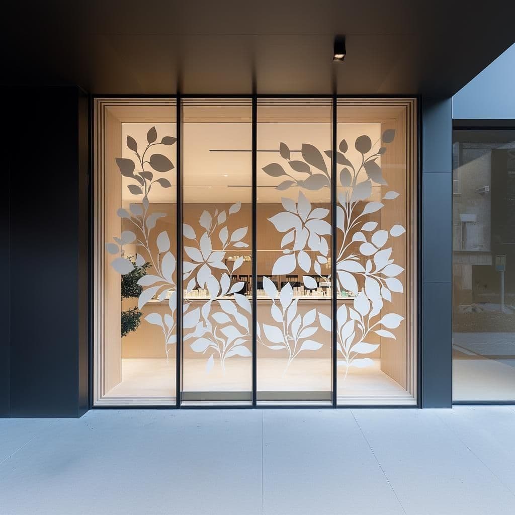 image-White Window Decal | Botanical Vinyl Sticker for Glass | Storefront Privacy Decor | Large Leaf Design Window Art | Business Salon Decoration