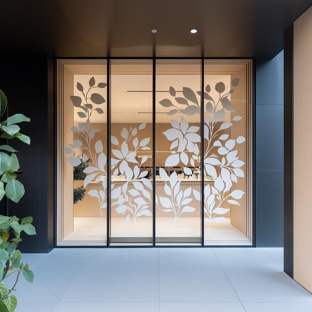 image-White Window Decal | Botanical Vinyl Sticker for Glass | Storefront Privacy Decor | Large Leaf Design Window Art | Business Salon Decoration