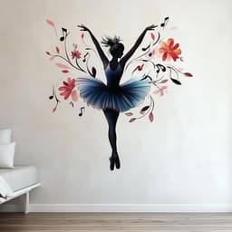 image-Ballerina Wall Decal | Elegant Ballet Dancer Vinyl Sticker | Floral Dance Mural | Girls Bedroom Wall Art | Ballet Studio Decor