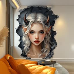 image-Fantasy Elf Wall Decal | 3D Cracked Wall Sticker | Gothic Aesthetic Home Decor | Demon Girl Vinyl Mural | Unique Bedroom Art Peel Stick