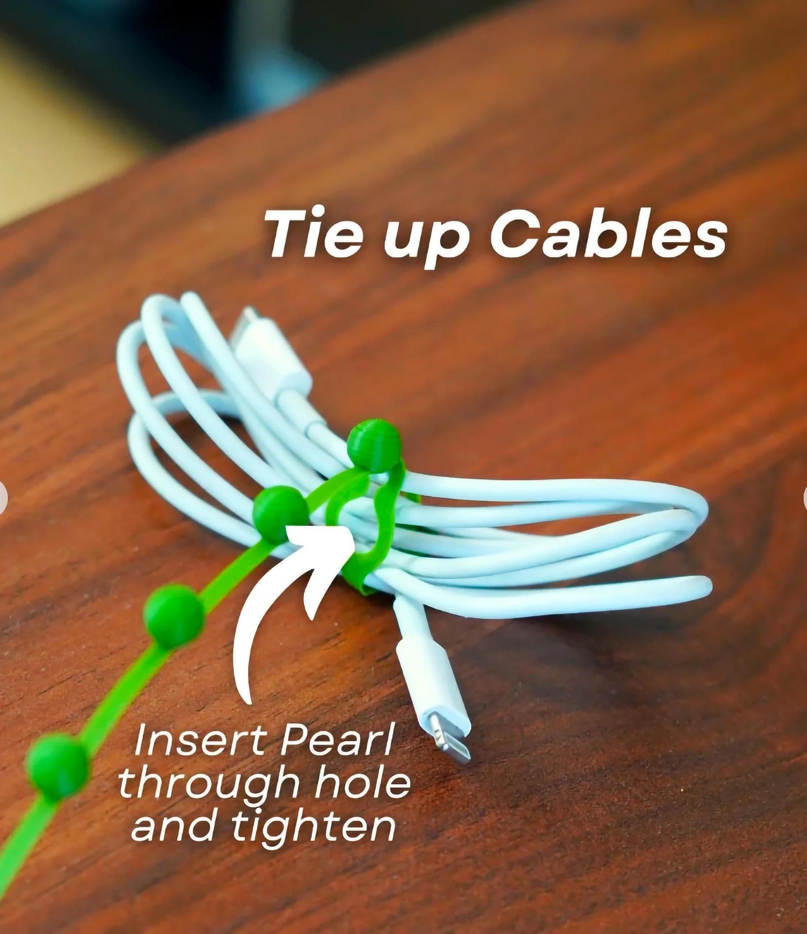 image-String of Pearls Cable Organizer | 3D Printed Plant-Inspired Cable Ties Desk Cable Management | Unique Cord Organizer Gift for Plant Lovers