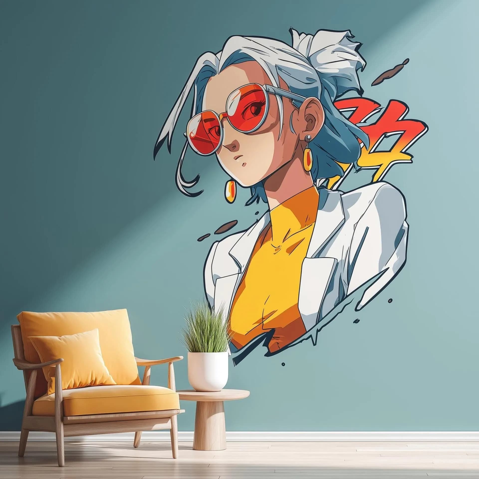 image-Anime Girl Wall Decal | Cool Anime Wall Art | Removable Vinyl Sticker | Teen Room Decor | Japanese Cartoon Style | Gift for Anime Fans