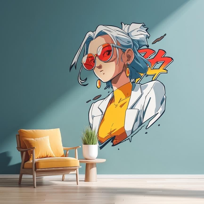 image-Anime Girl Wall Decal | Cool Anime Wall Art | Removable Vinyl Sticker | Teen Room Decor | Japanese Cartoon Style | Gift for Anime Fans