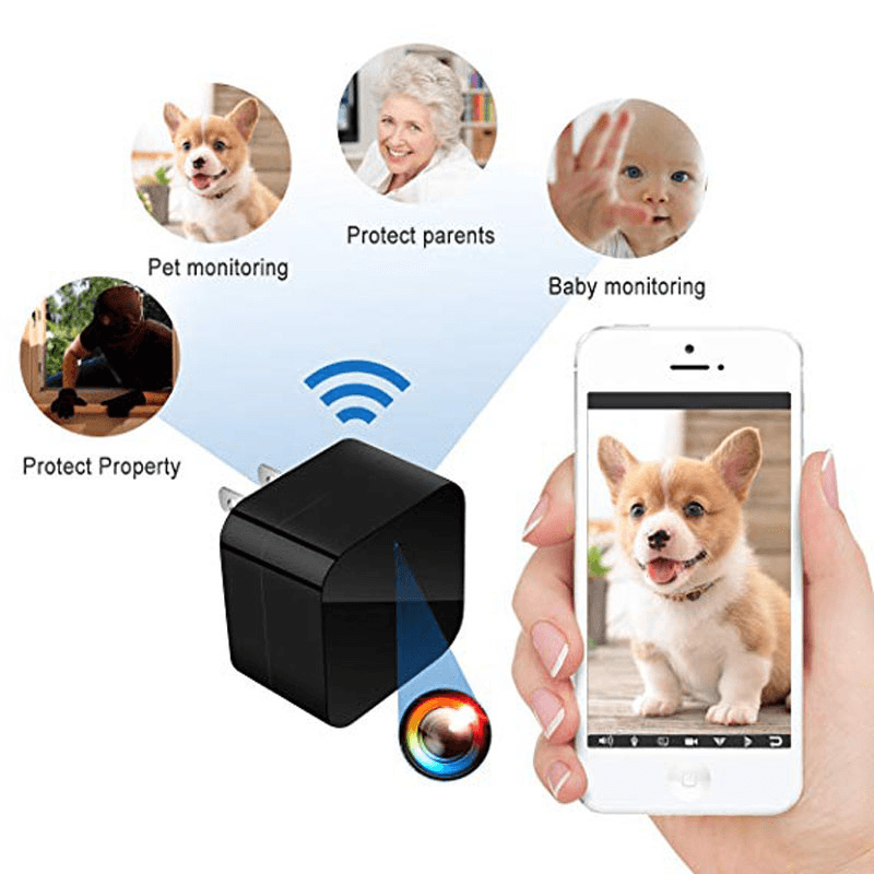 image-Night Vision 1080P Wifi Nanny Cam Wall Charger Hidden Spy Cameras