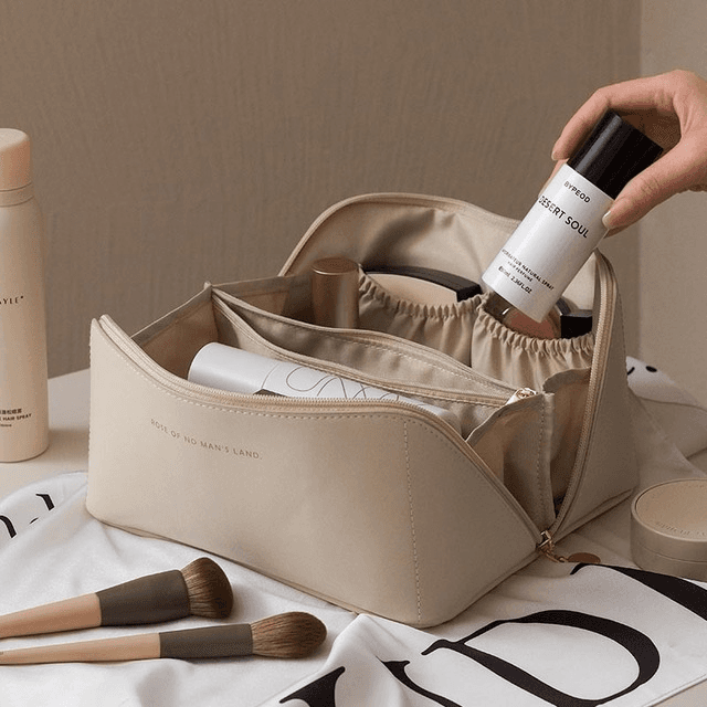 image-Cosmetic Bag Leather Makeup Organizer Female Toiletry Kit Bags