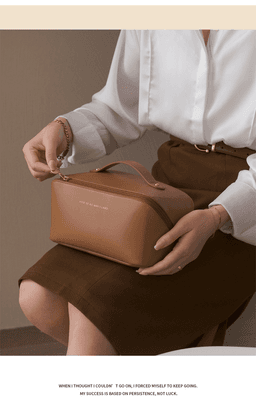 image-Cosmetic Bag Leather Makeup Organizer Female Toiletry Kit Bags
