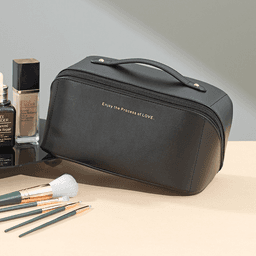 image-Cosmetic Bag Leather Makeup Organizer Female Toiletry Kit Bags