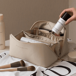 image-Cosmetic Bag Leather Makeup Organizer Female Toiletry Kit Bags