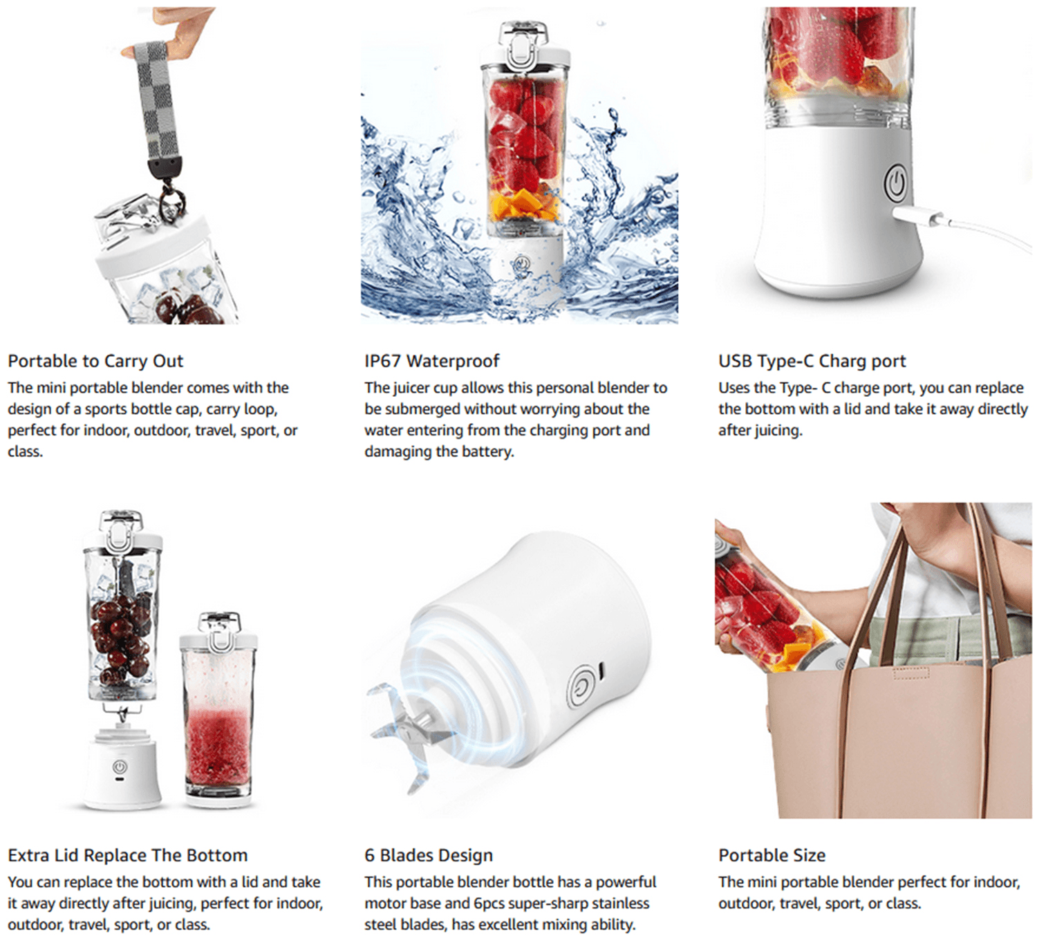 image-600ML Waterproof Electric Juicer Fruit Mixers Bottle Blender