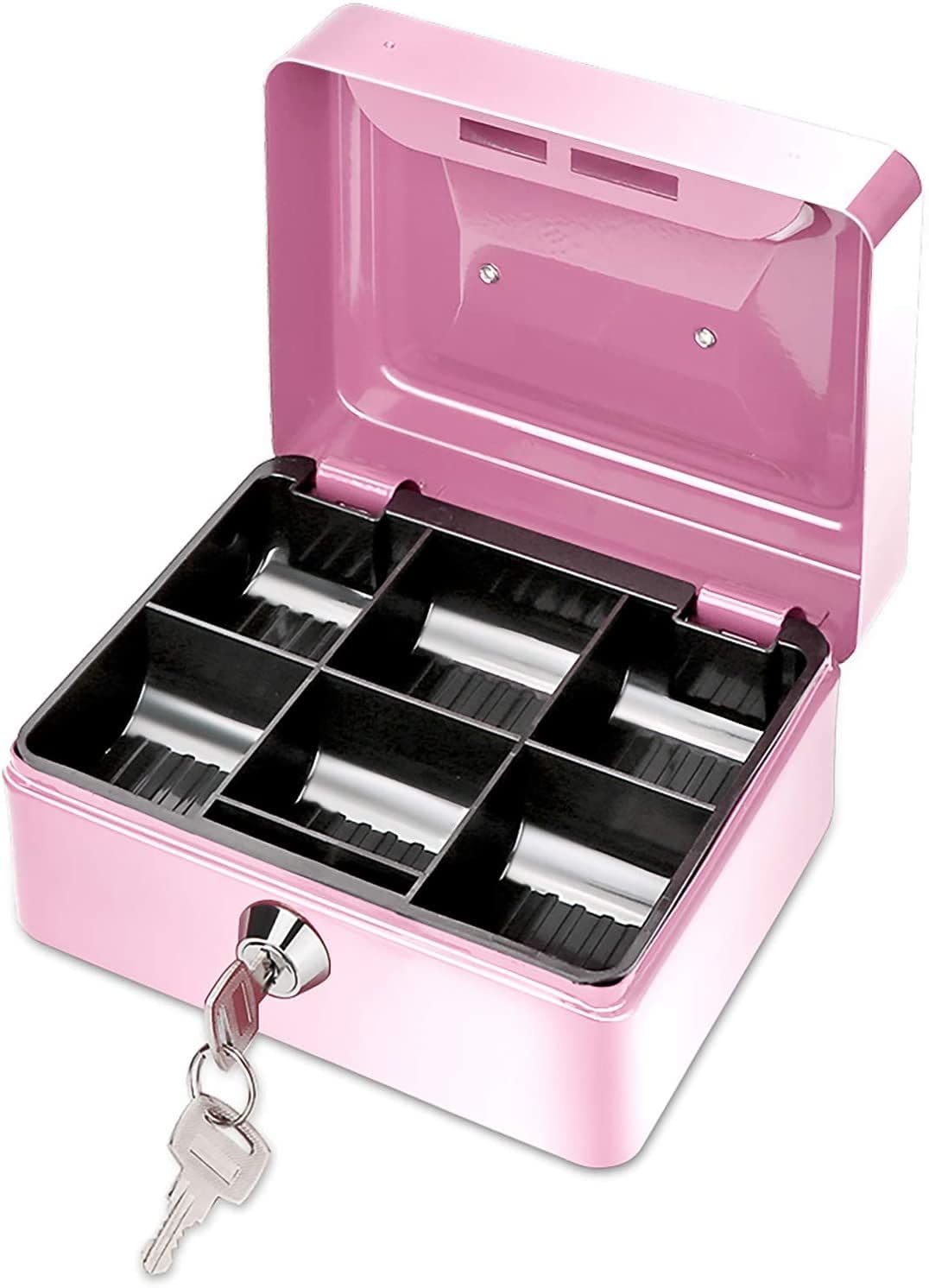 image-Small Metal Money Bank with Lock Coin Cash Safe Box Piggy Bank