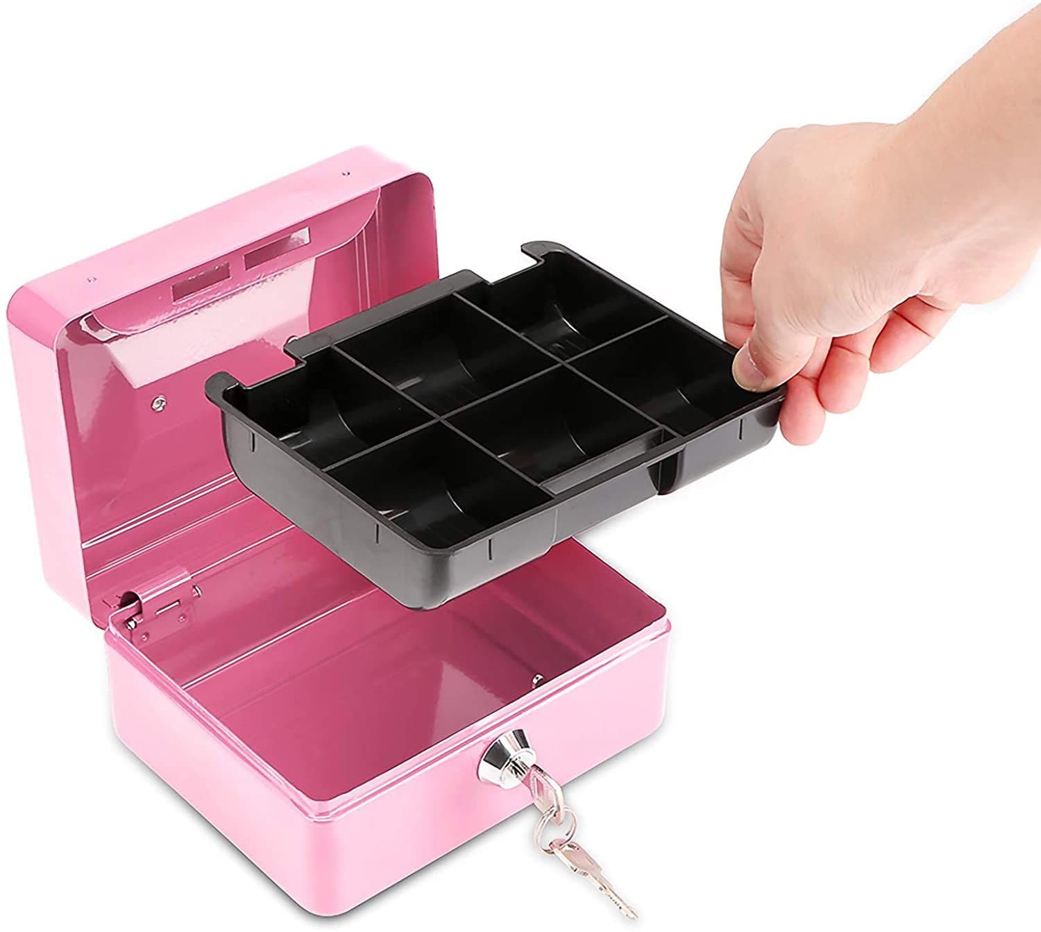 image-Small Metal Money Bank with Lock Coin Cash Safe Box Piggy Bank