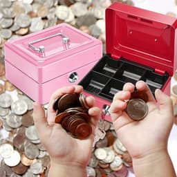 image-Small Metal Money Bank with Lock Coin Cash Safe Box Piggy Bank