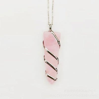 image-Natural Gemstone Spiral Wrapped Pendant Necklace
