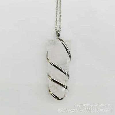 image-Natural Gemstone Spiral Wrapped Pendant Necklace