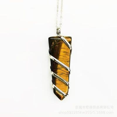 image-Natural Gemstone Spiral Wrapped Pendant Necklace