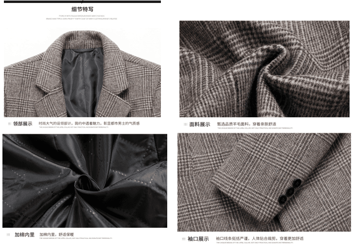 image-Fashion Plaid Single Breasted Jackets Men's Wool Coats
