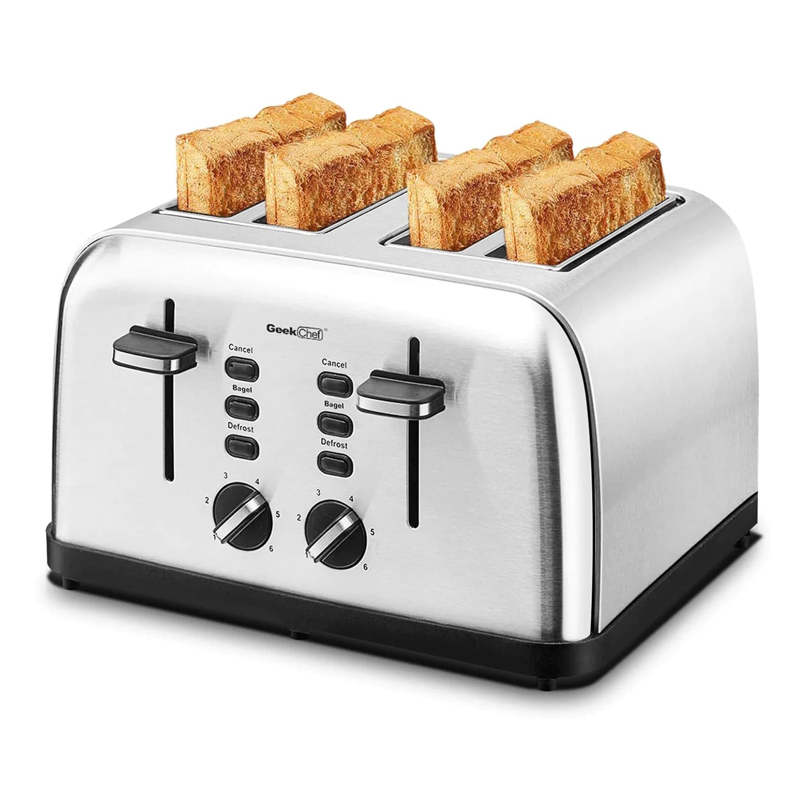image-Geek Chef 4 Slice Toaster Stainless Steel Extra-Wide Slot Toaster