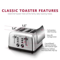image-Geek Chef 4 Slice Toaster Stainless Steel Extra-Wide Slot Toaster