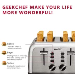 image-Geek Chef 4 Slice Toaster Stainless Steel Extra-Wide Slot Toaster