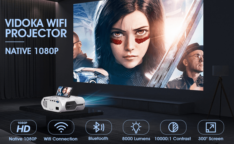 image-1080P 4K 8000L Full HD Projector with WiFi and Bluetooth
