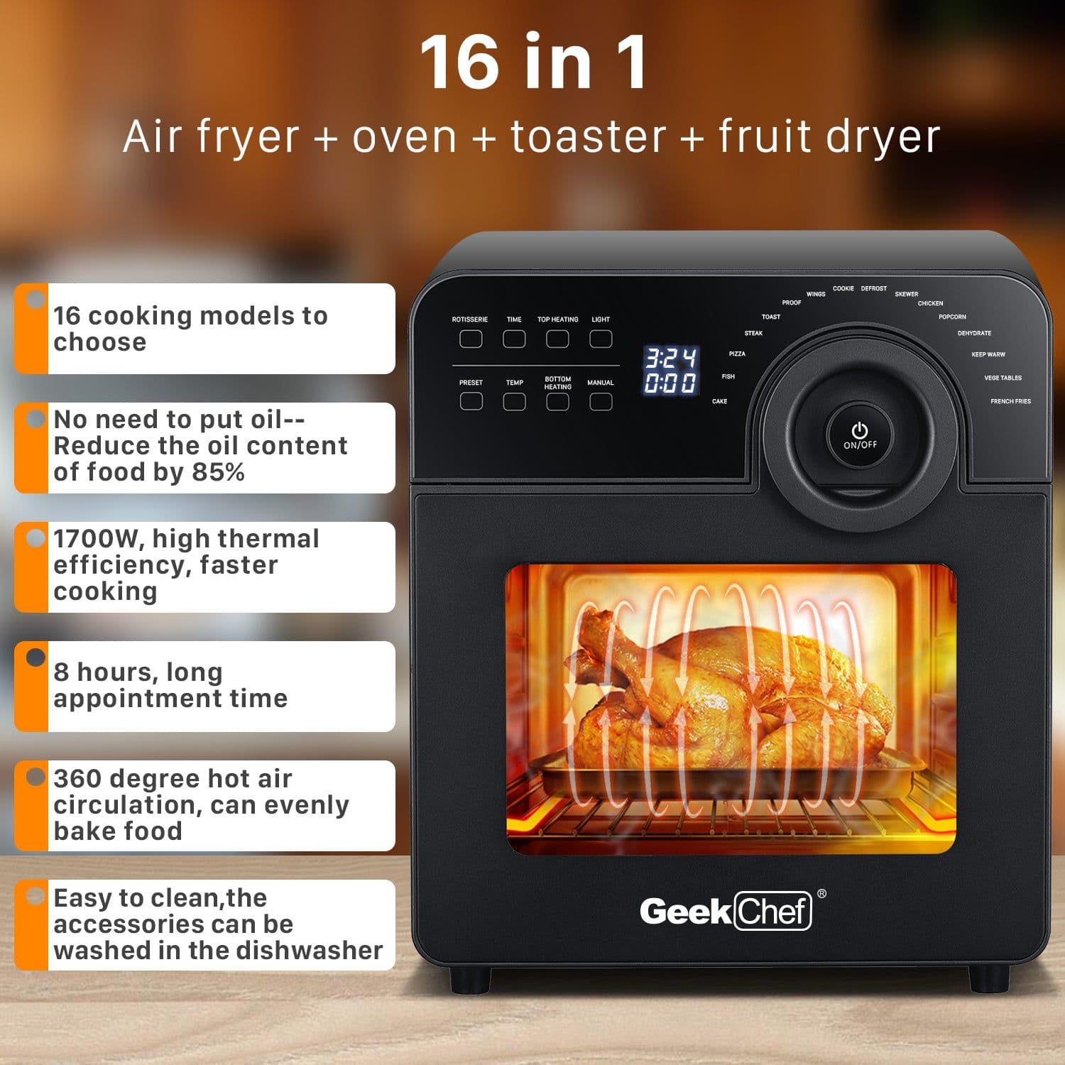 image-Geek Chef 1700W Convection Air Fryer Toaster Oven