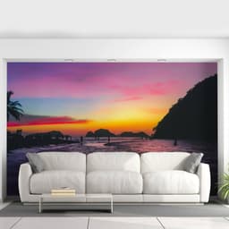image-Urban Sunset Skyline Wall Stickers, Vibrant Adhesive Decals for Home Decor