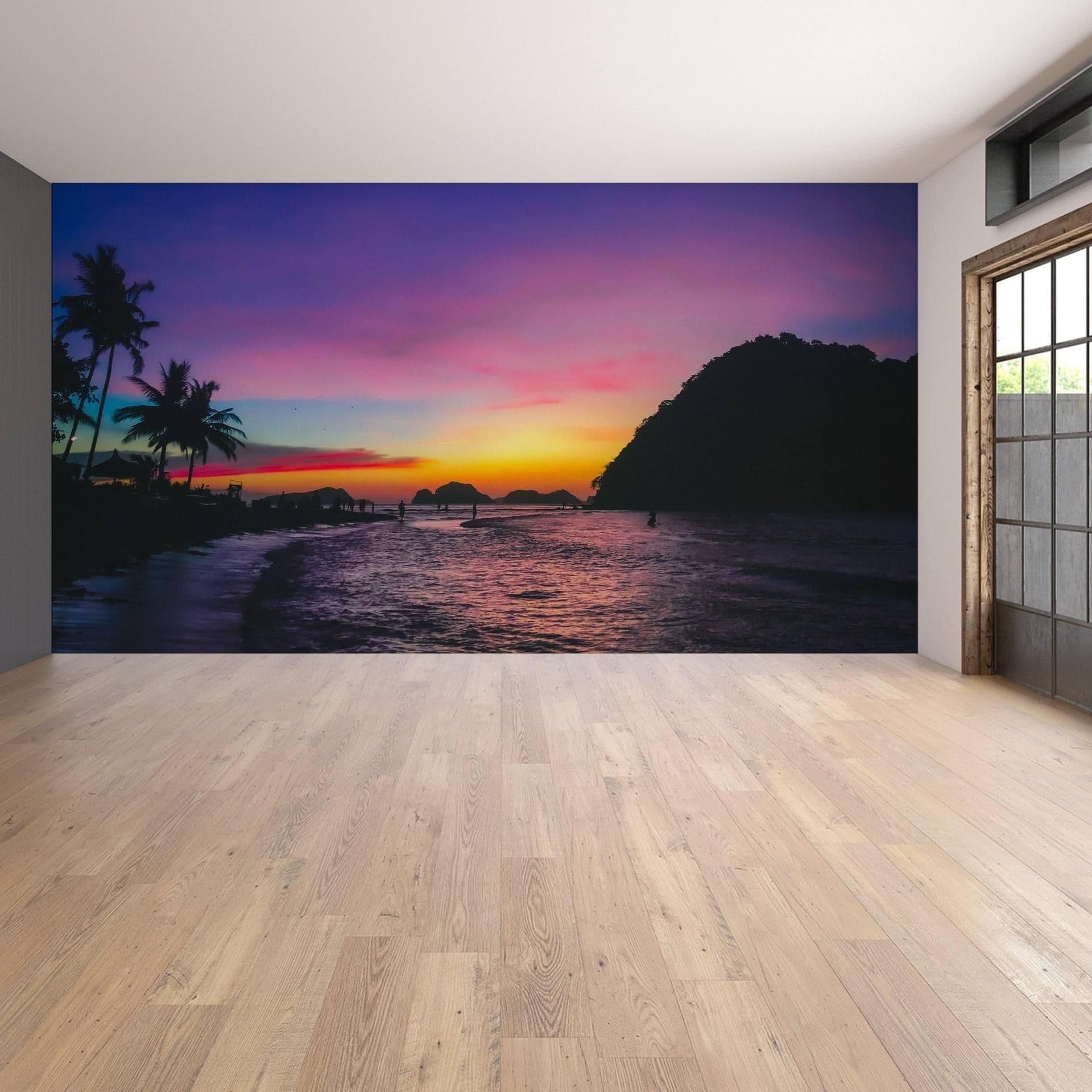 image-Urban Sunset Skyline Wall Stickers, Vibrant Adhesive Decals for Home Decor