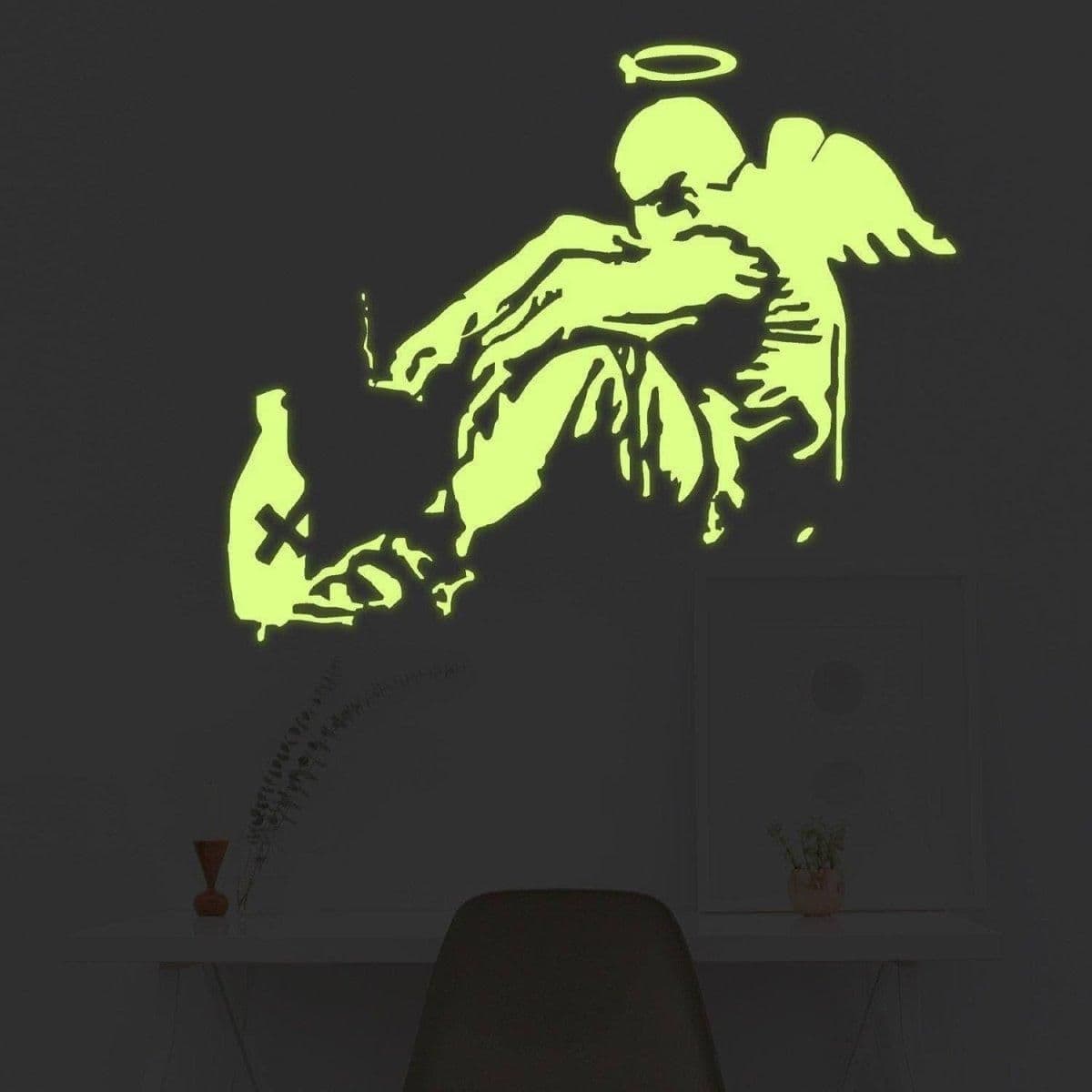 image-Glowing Guardian Angel Wall Sticker Decal - Luminescent Spiritual Home Decor Wall Art