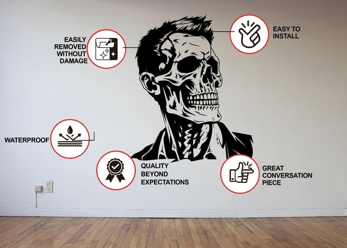image-Chic Skull Wall Sticker: Refined Skeleton Face Halloween Vinyl Design Art