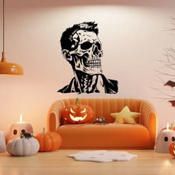 image-Chic Skull Wall Sticker: Refined Skeleton Face Halloween Vinyl Design Art