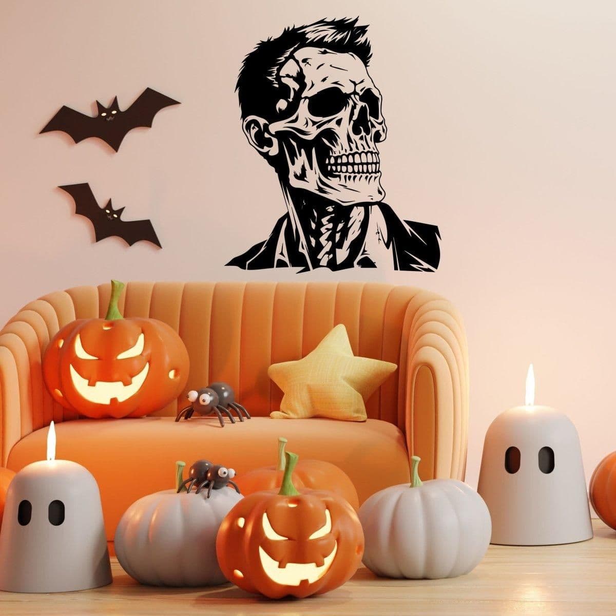 image-Chic Skull Wall Sticker: Refined Skeleton Face Halloween Vinyl Design Art