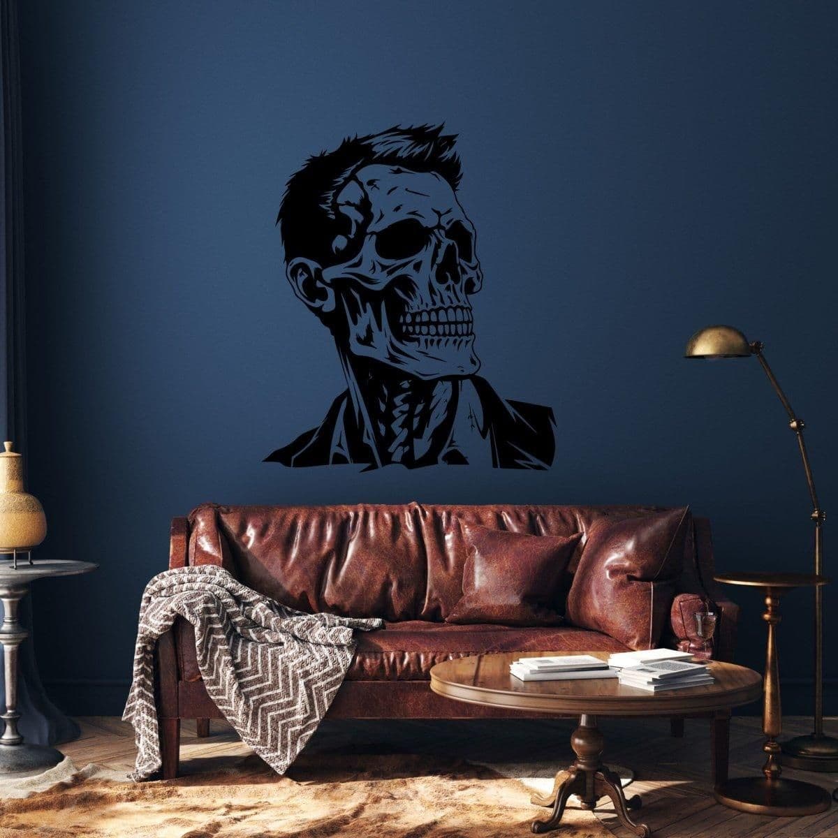 image-Chic Skull Wall Sticker: Refined Skeleton Face Halloween Vinyl Design Art