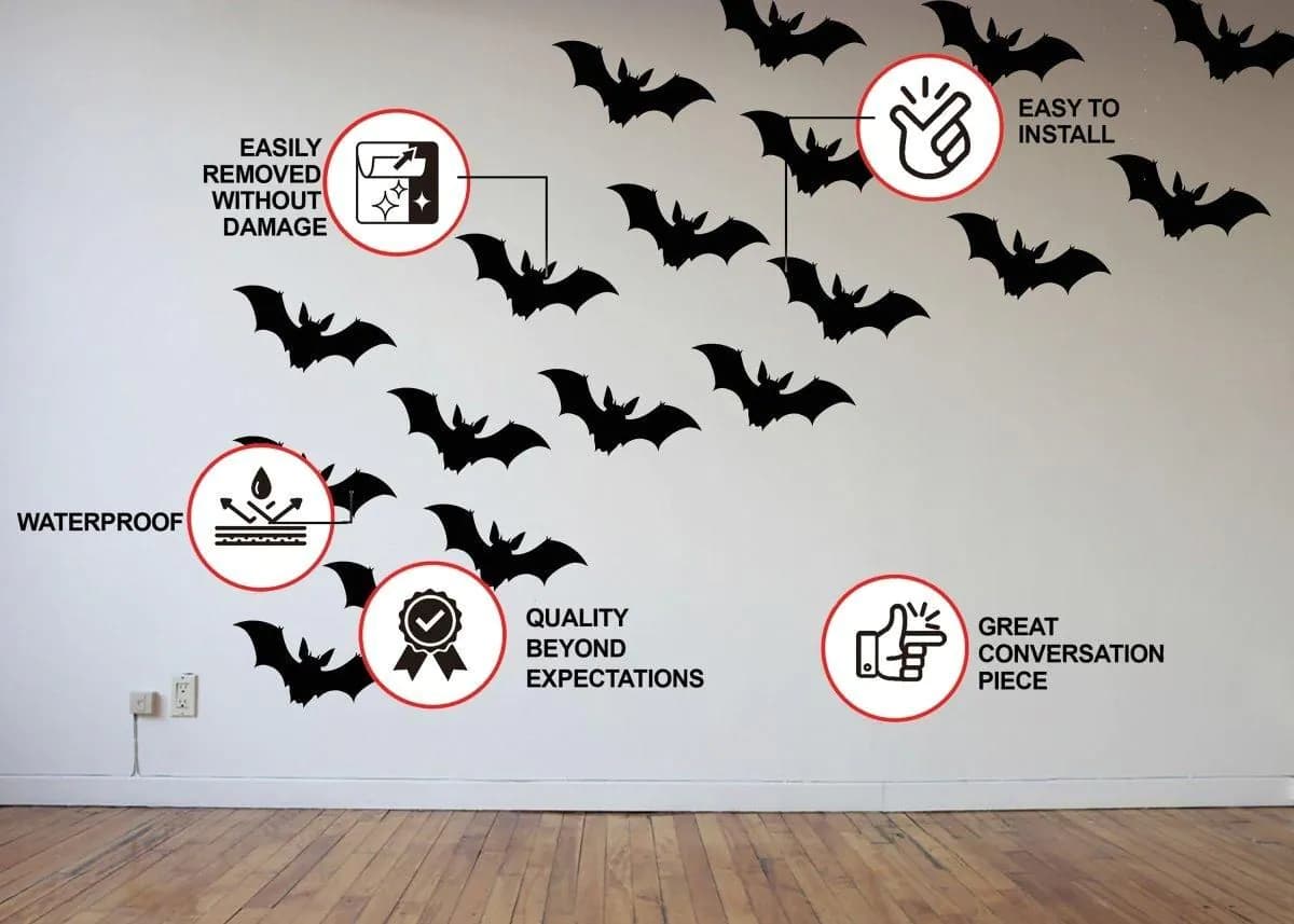 image-Elegant Halloween Bat Window Stickers, 25 Pack, Spooky Seasonal Decor Decals